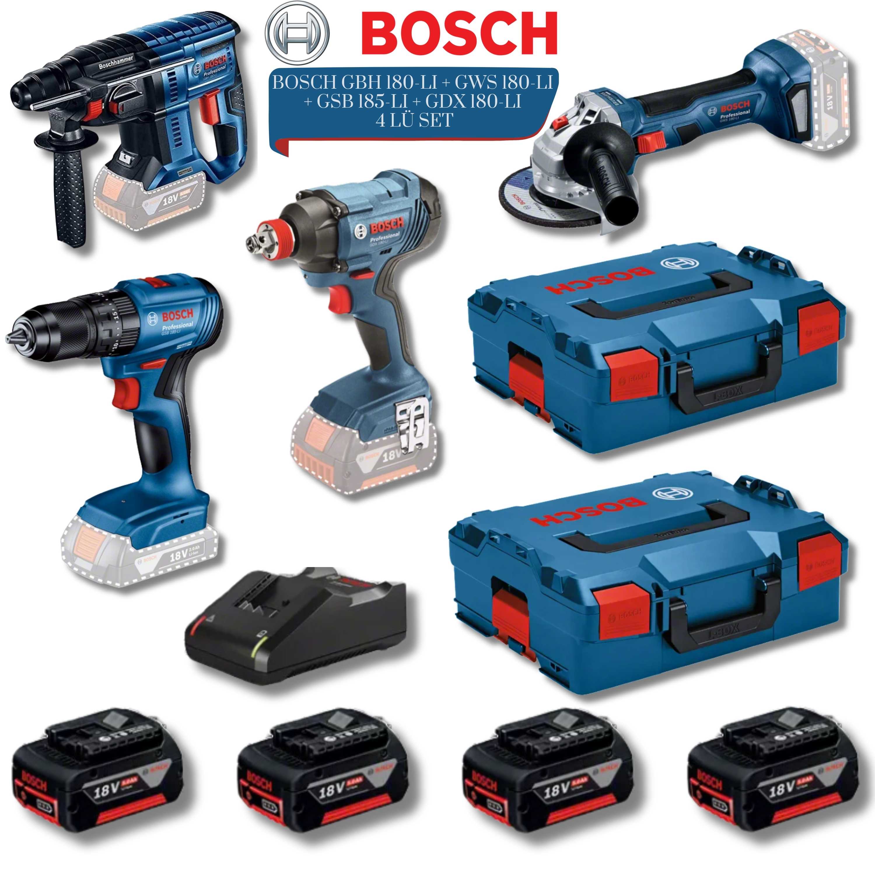 Bosch GBH 180-LI + GWS 180-LI + GSB 185-LI + GDX 180-LI 4 lü Set ...