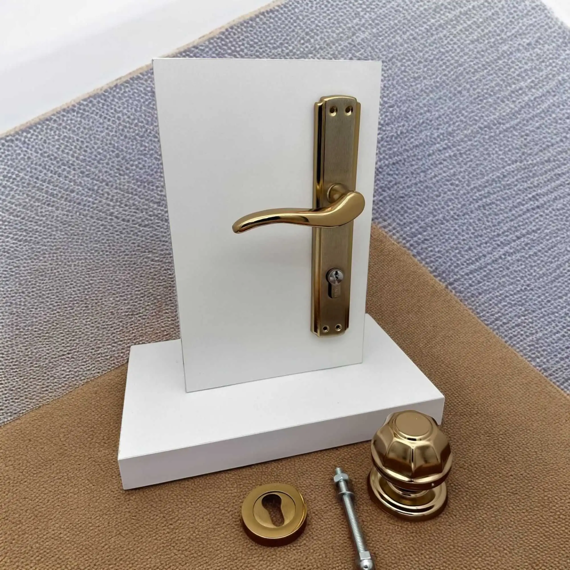 Seda Albirifin Saten Aynalı Kapı Kolu + Sekizgen Tokmak - koldoor.com