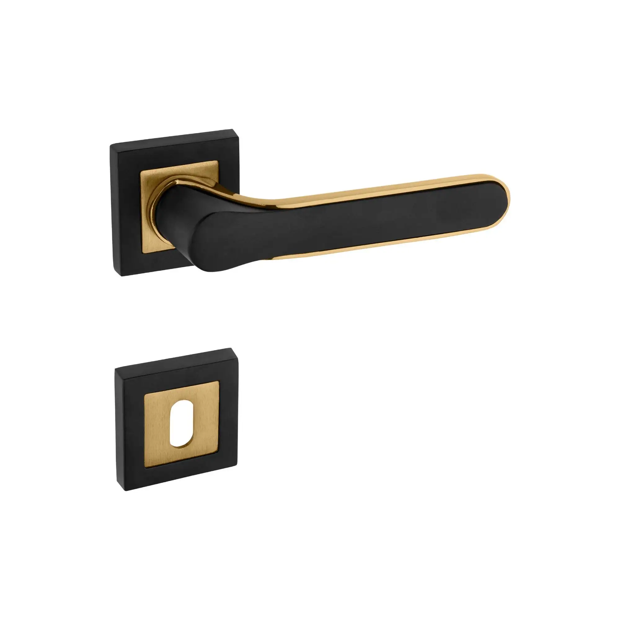 Zirve Black Gold Square Rosette Room Door Handle Koldoor 7 Set